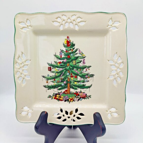Spode Christmas Tree Pierced Square Serving Tray Holiday Cut Out Dish 7"  NEW - Picture 1 of 4